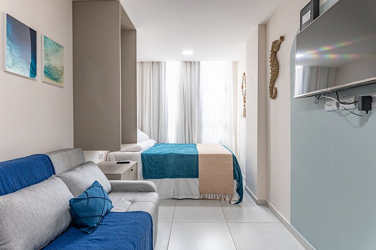 Studio c/ piscina rooftop pertinho da praia - S109