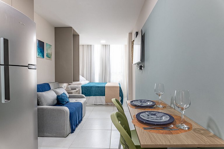 Studio c/ piscina rooftop pertinho da praia - S109