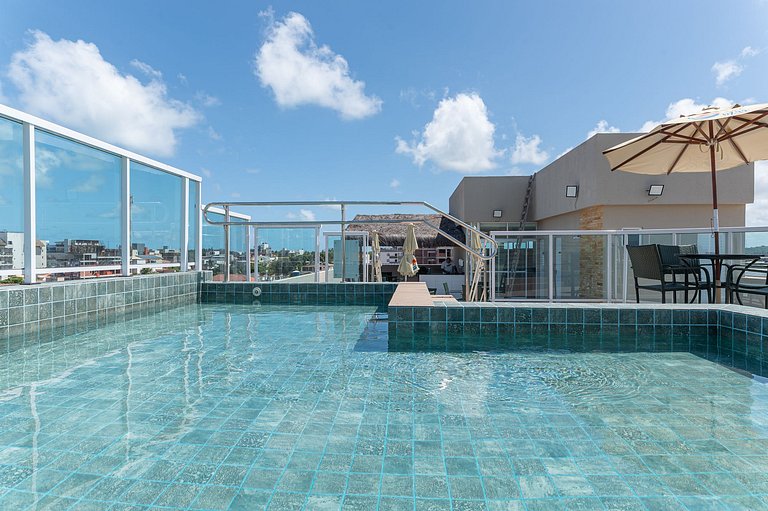 Studio c/ piscina rooftop pertinho da praia - S109