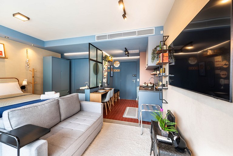 Studio com Varanda, Academia e Piscina