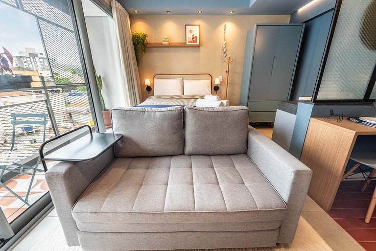 Studio com Varanda, Piscina & Academia - PG402