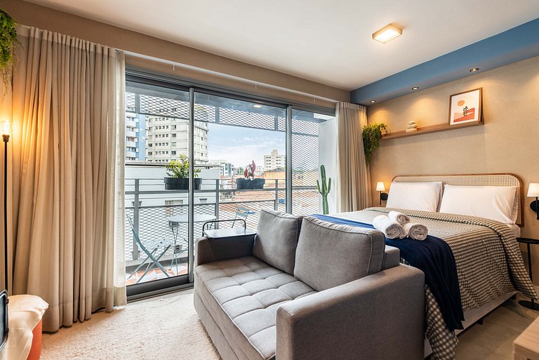 Studio com Varanda, Piscina & Academia - PG402