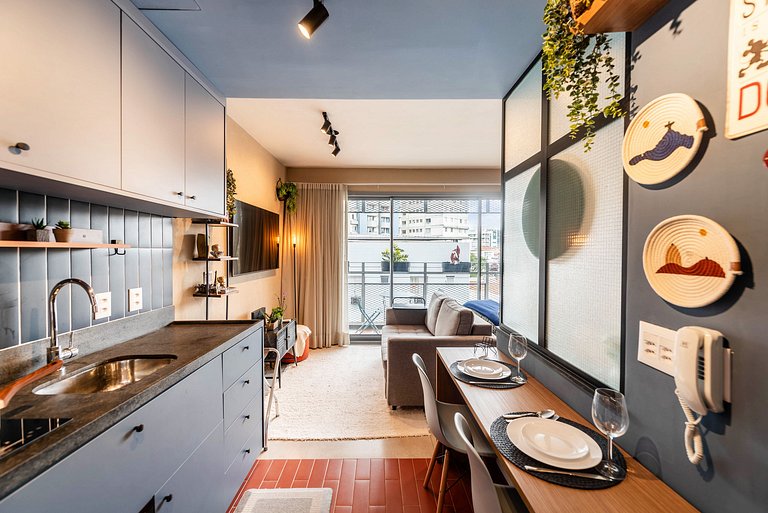 Studio com Varanda, Academia e Piscina