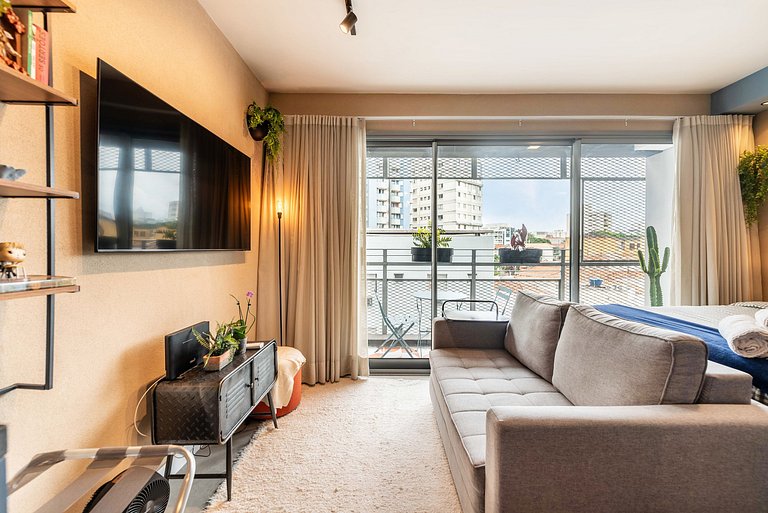 Studio com Varanda, Academia e Piscina