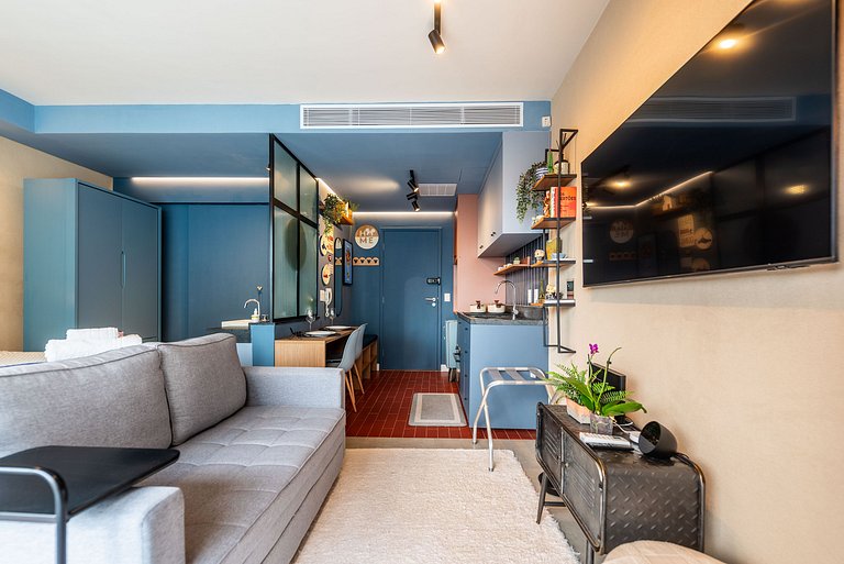 Studio com Varanda, Academia e Piscina