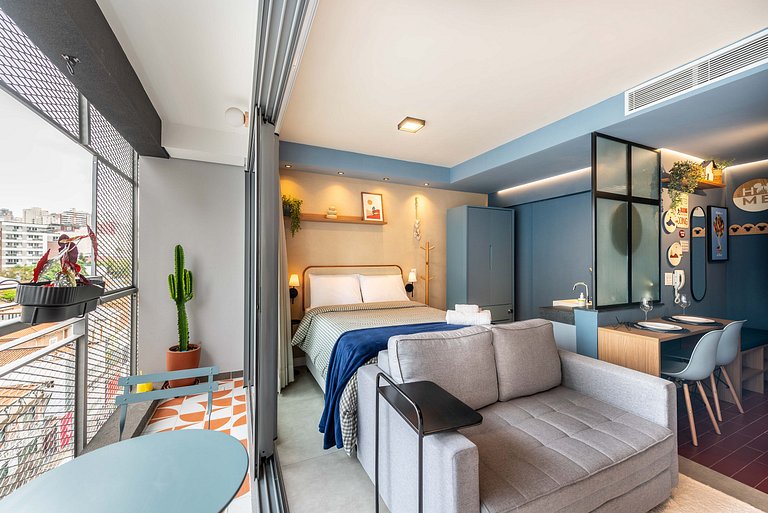 Studio com Varanda, Academia e Piscina