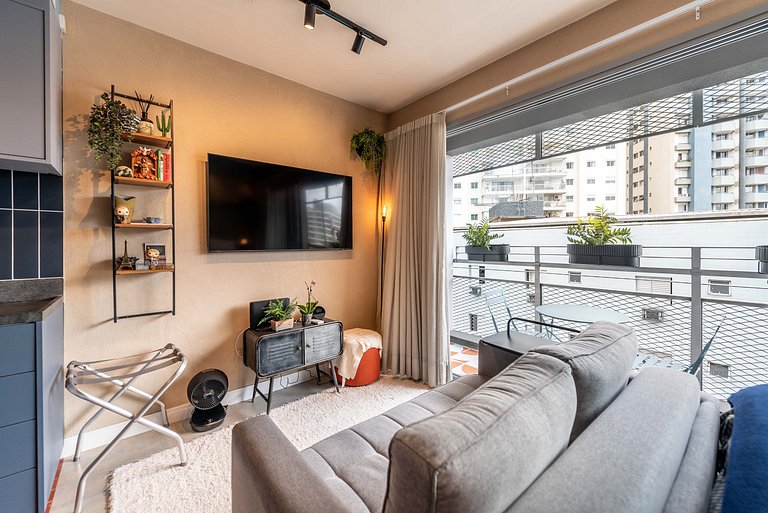 Studio com Varanda, Academia e Piscina