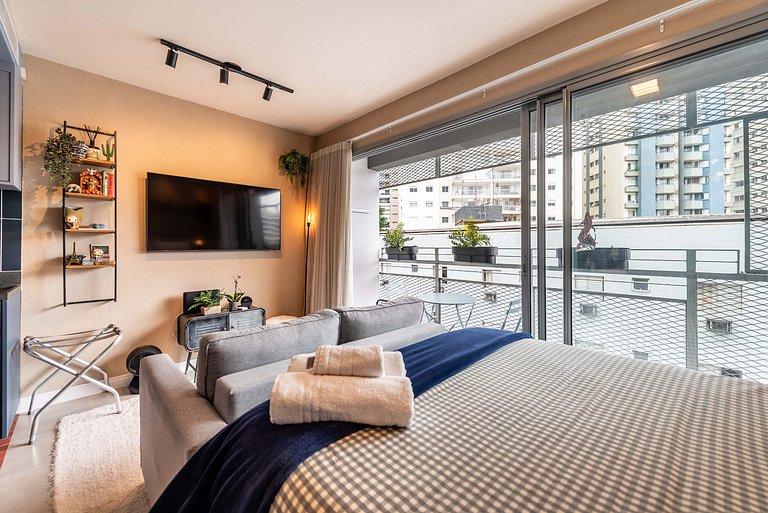 Studio com Varanda, Piscina & Academia - PG402