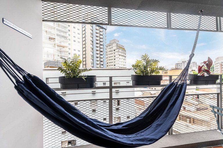 Studio com Varanda, Academia e Piscina