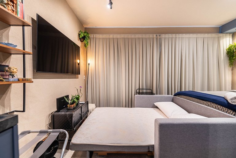 Studio com Varanda, Academia e Piscina