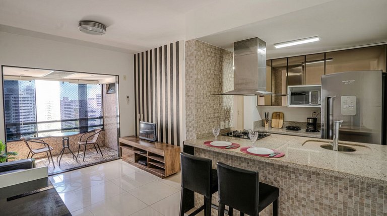 Flat com Limpeza Diária, Piscina e Praia - DL1804