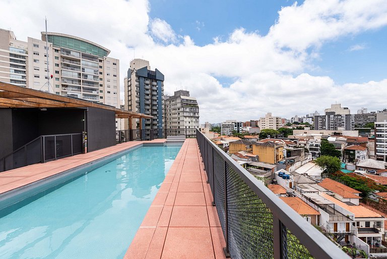 Studio com Varanda, Academia e Piscina